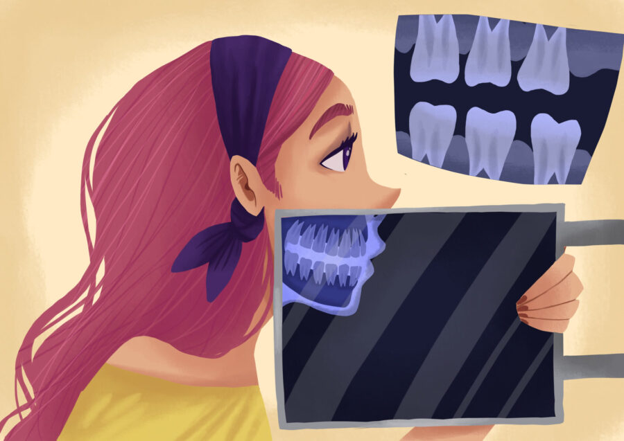 woman getting dental x-rays